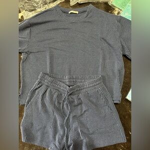 Zenana Outfitters Navy Striped Knit Two-Piece Set